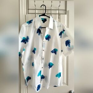 Alfani Men's White and Blue Patterned Shirt